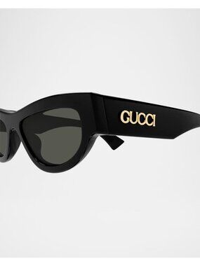 GUCCI GG1834SBLACK Acetate Cat-Eye GOLD LOGO Sunglasses